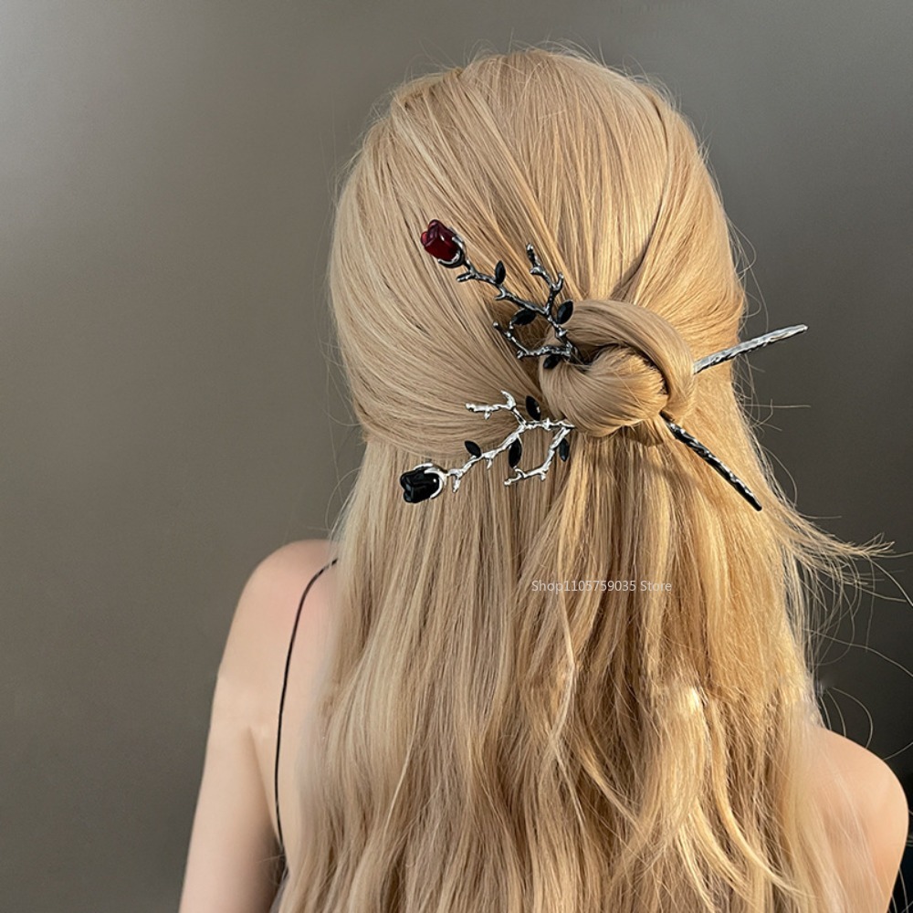 Flower Supplies - Vintage Metal Red Rose Flower Hairpins