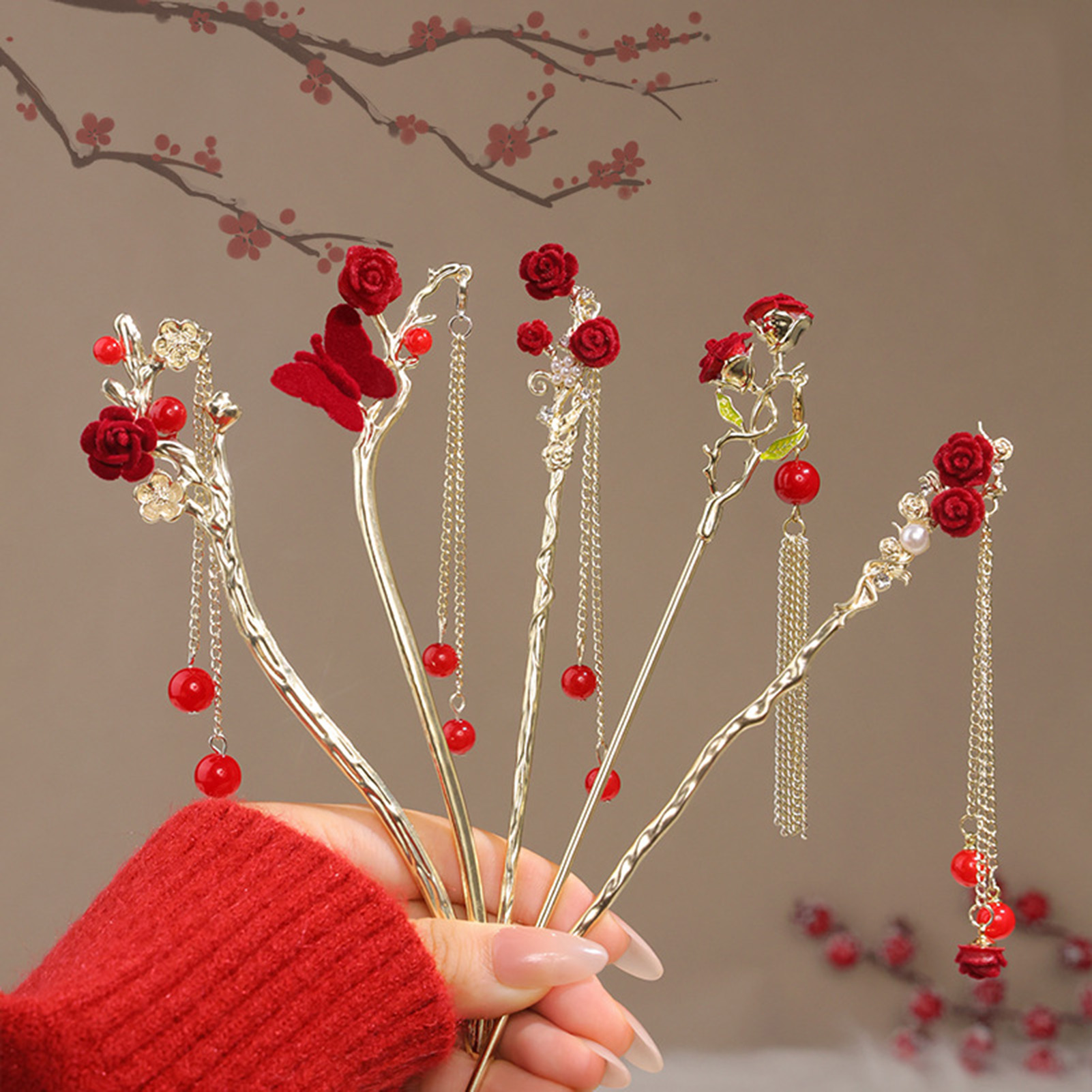 Chinese Style Rose Flower Hair - Flower Supplies 评论和价格